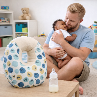 coussin-dallaitement-besace-papa-blond-bebe-content