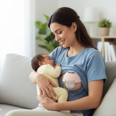 tire-lait-portable-plumosus-maman-en extraction-bebe-endormi